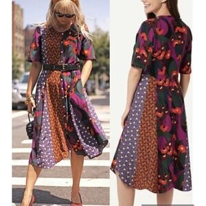 LOGO by Lori Goldstein Womens Floral Woven Mixed Print Dress A354574 Rich Plum S